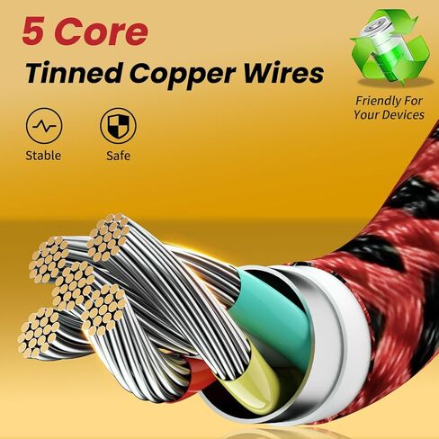 Multi Charging Cable, USB C 3 in 1 Charging Cable[2Pack 4FT], USB C Cable Nylon Braided Multiple Charger Cord with Type-C, Micro USB and IP Port for iPhone 16/15 Series/Cell Phones and More-Red&Black in Kuwait