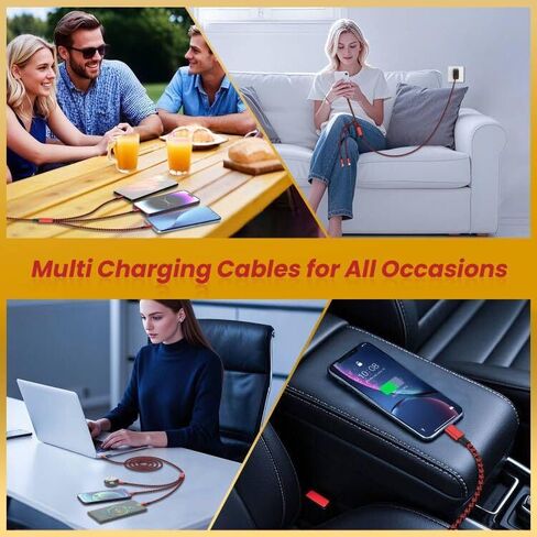 Multi Charging Cable, USB C 3 in 1 Charging Cable[2Pack 4FT], USB C Cable Nylon Braided Multiple Charger Cord with Type-C, Micro USB and IP Port for iPhone 16/15 Series/Cell Phones and More-Red&Black in Kuwait