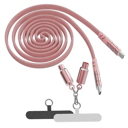 NTW 2-in-1 32" Fast Charging Data Cable & Phone Wearable Lanyard, USB-C to C, Compatible with USB-C Capable Devices, Google/Android Phone, iPhone 15/16/17, Pink 32" (Black, 32, Inches) in Kuwait