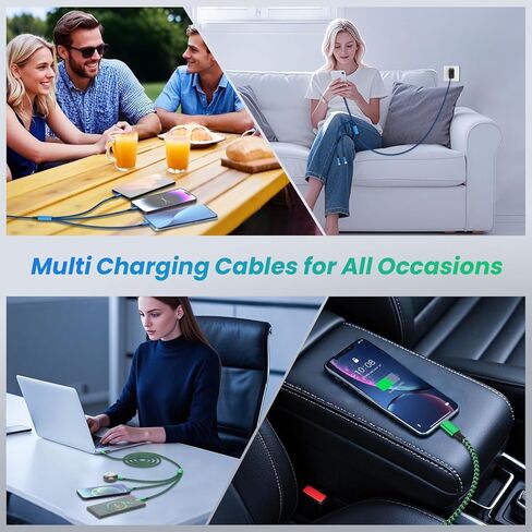 كابل شحن USB C متعدد [2 حزمة 4أقدام]، كابل شحن 3 في 1 كابل USB C سلك شاحن متعدد من النايلون مع نوع C، منفذ USB صغير ومنفذ IP لسلسلة iPhone 16/15/الهواتف المحمولة والمزيد - أزرق وأخضر in Kuwait