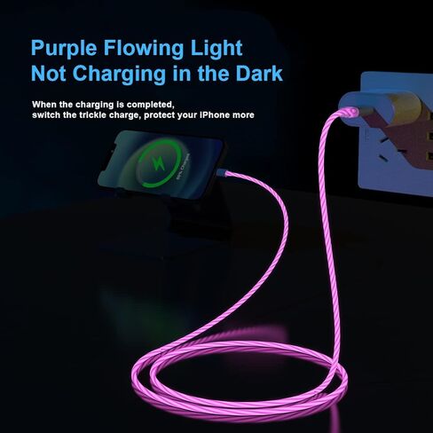 Purple Light Up Cool Flowing LED Breathing USB A to Lightning Car Glowing Charge Cable for iPhone,RGB Glowing Cord for Apple iPhone 14/13/12/11 Pro Max/XR/XS/SE,iPad-6FT (MFi Certified) in Kuwait