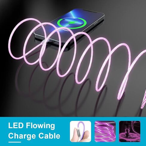 Purple Light Up Cool Flowing LED Breathing USB A to Lightning Car Glowing Charge Cable for iPhone,RGB Glowing Cord for Apple iPhone 14/13/12/11 Pro Max/XR/XS/SE,iPad-6FT (MFi Certified) in Kuwait