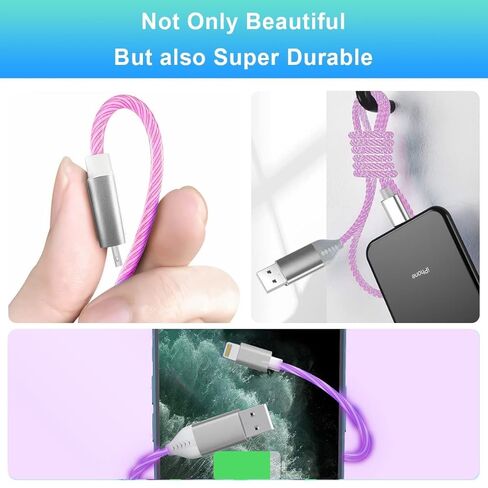 Purple Light Up Cool Flowing LED Breathing USB A to Lightning Car Glowing Charge Cable for iPhone,RGB Glowing Cord for Apple iPhone 14/13/12/11 Pro Max/XR/XS/SE,iPad-6FT (MFi Certified) in Kuwait