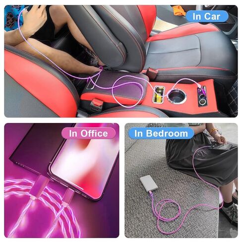 Purple Light Up Cool Flowing LED Breathing USB A to Lightning Car Glowing Charge Cable for iPhone,RGB Glowing Cord for Apple iPhone 14/13/12/11 Pro Max/XR/XS/SE,iPad-6FT (MFi Certified) in Kuwait