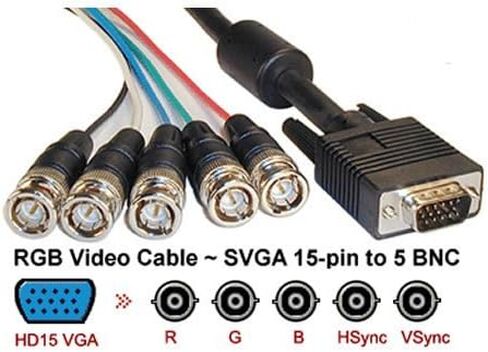 AYA 6Ft (6 Feet) Coaxial HD15 VGA to 5 BNC RGBHV Male to Male Cable with Ferrites in Kuwait