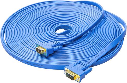 DTech VGA Cable Male to Male 15 pin Monitor Cord Ultra 10m Long Slim Flat Wire Gold Plated Connector for Computer Projector SVGA Video (32 Feet, Blue) in Kuwait