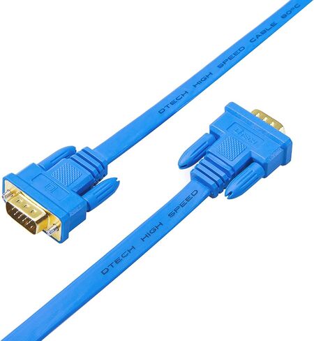 DTech VGA Cable Male to Male 15 pin Monitor Cord Ultra 10m Long Slim Flat Wire Gold Plated Connector for Computer Projector SVGA Video (32 Feet, Blue) in Kuwait