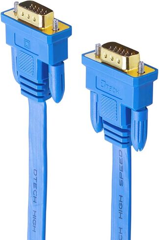 DTech VGA Cable Male to Male 15 pin Monitor Cord Ultra 10m Long Slim Flat Wire Gold Plated Connector for Computer Projector SVGA Video (32 Feet, Blue) in Kuwait