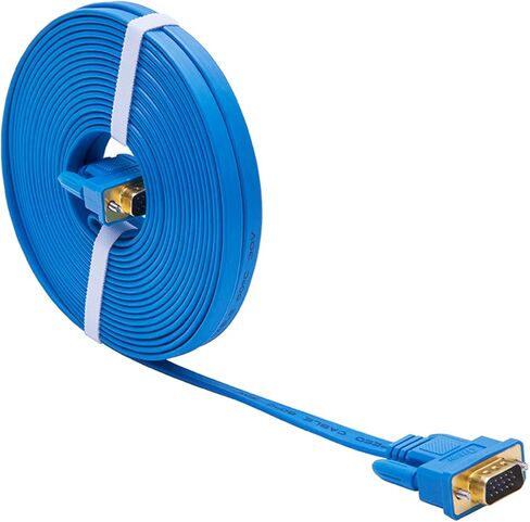 DTech VGA Cable Male to Male 15 pin Monitor Cord Ultra 10m Long Slim Flat Wire Gold Plated Connector for Computer Projector SVGA Video (32 Feet, Blue) in Kuwait