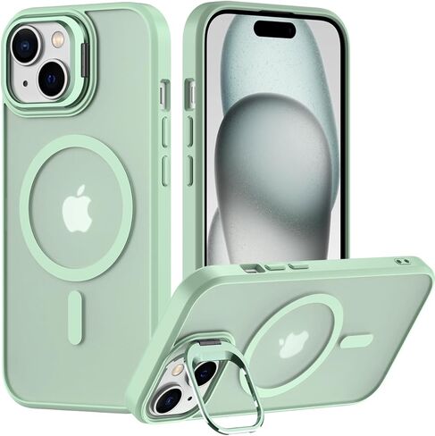 Nvollnoe for iPhone 15 Case Compatible with MagSafe Military Grade Shockproof Heavy Duty Protective Adjustable Kickstand Matte Semi Clear Phone Case for iPhone 15(Mint) in Kuwait
