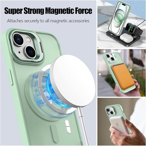 Nvollnoe for iPhone 15 Case Compatible with MagSafe Military Grade Shockproof Heavy Duty Protective Adjustable Kickstand Matte Semi Clear Phone Case for iPhone 15(Mint) in Kuwait