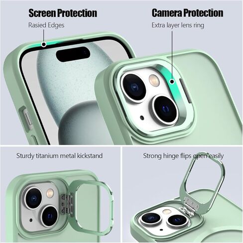 Nvollnoe for iPhone 15 Case Compatible with MagSafe Military Grade Shockproof Heavy Duty Protective Adjustable Kickstand Matte Semi Clear Phone Case for iPhone 15(Mint) in Kuwait