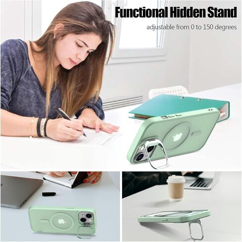 Nvollnoe for iPhone 15 Case Compatible with MagSafe Military Grade Shockproof Heavy Duty Protective Adjustable Kickstand Matte Semi Clear Phone Case for iPhone 15(Mint) in Kuwait