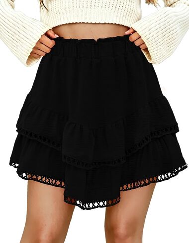 Womens Flowy Shorts High Waist Casual Boho Ruffle Tiered Skorts Crochet Mini Golf Tennis Skirts Summer Clothes in Saudi Arabia