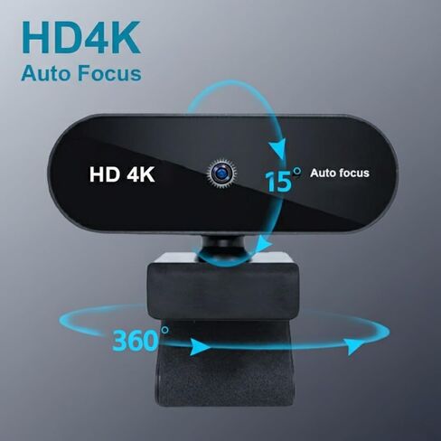 كاميرا ويب Genérico 4K للكمبيوتر المحمول، كاميرا أوتوماتيكية مع ميكروفون، USB وتشغيل للبث/مكالمات الفيديو، مجال رؤية 90 درجة in Kuwait