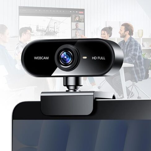 1080P Webcam with Microphone, Video Calling Web Camera, Wide-Angle Lens, Auto Light Correction, Plug & Play USB Webcam for Meetings, Streaming, for Laptop, Desktop, PC, Mac, Zoom, Skype, Black in Kuwait
