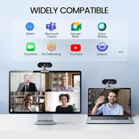 1080P Webcam with Microphone, Video Calling Web Camera, Wide-Angle Lens, Auto Light Correction, Plug & Play USB Webcam for Meetings, Streaming, for Laptop, Desktop, PC, Mac, Zoom, Skype, Black in Kuwait