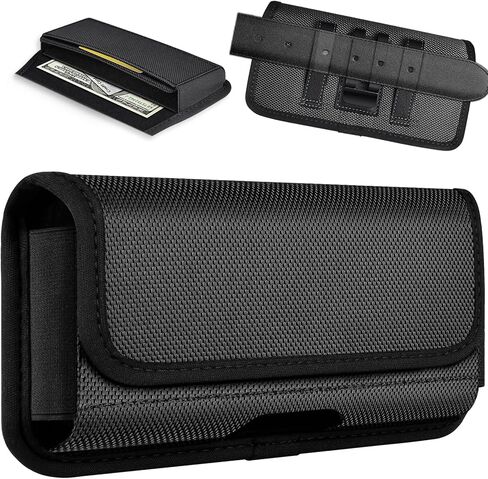 ykooe Holster for Moto G Stylus 5G 2025, Horizontal Nylon Cell Phone Belt Card Holder Pouch with Clip for Men, Magnetic Closure, Sturdy Build, Reliable Everyday Protection, Black in Kuwait