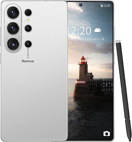 هاتف Huness S26 Ultra غير مقفل، قلم مدمج للهاتف، بطارية هاتف خلوي 7000 مللي أمبير/ساعة 6.99 بوصة عالية الدقة، هاتف ذكي Android 15 16+512 جيجابايت، ثنائي الشريحة/5G/معرف الوجه/قفل بصمة الإصبع/نظام تحديد المواقع (أبيض) in Kuwait