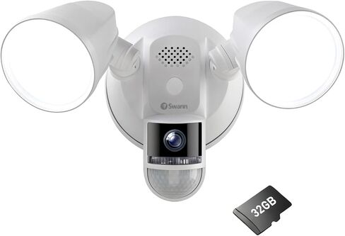 Swann 4K Floodlight Security Camera,Security Camera Outdoor with a 32GB Micro SD Card, 2-Way Talk, 2600 Lumens, Motion Detection, Color Night Vision, Wired, Waterproof in Kuwait
