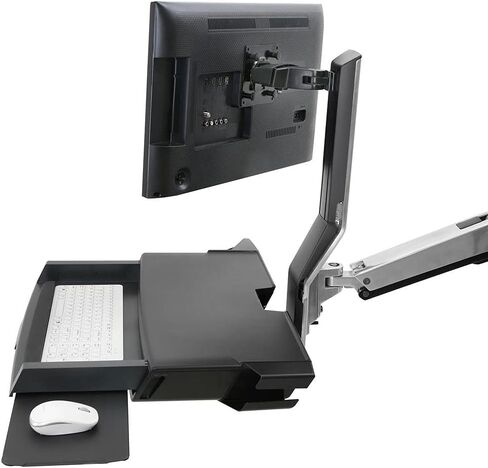 Ergotron SV Combo Adjustable Single Arm Worksurface & Pan, Small CPU Holder, 24-inch Screen Support, White (45-594-216) in Kuwait