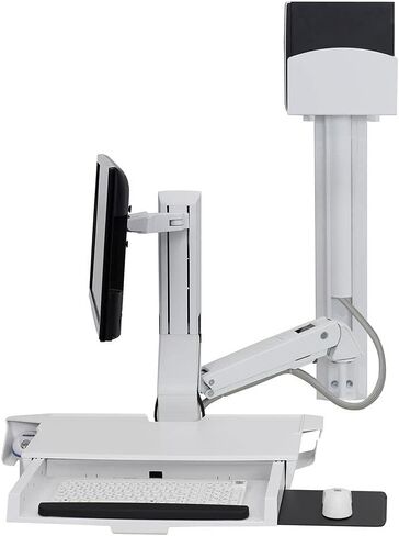 Ergotron SV Combo Adjustable Single Arm Worksurface & Pan, Small CPU Holder, 24-inch Screen Support, White (45-594-216) in Kuwait