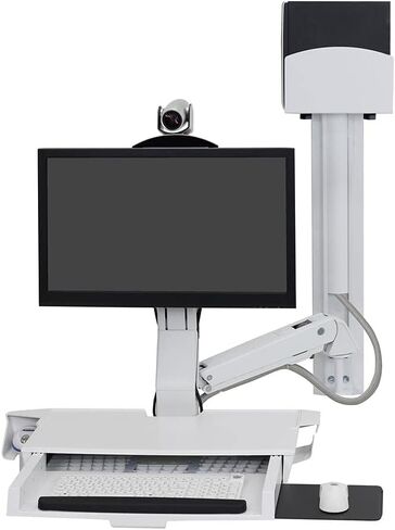 Ergotron SV Combo Adjustable Single Arm Worksurface & Pan, Small CPU Holder, 24-inch Screen Support, White (45-594-216) in Kuwait