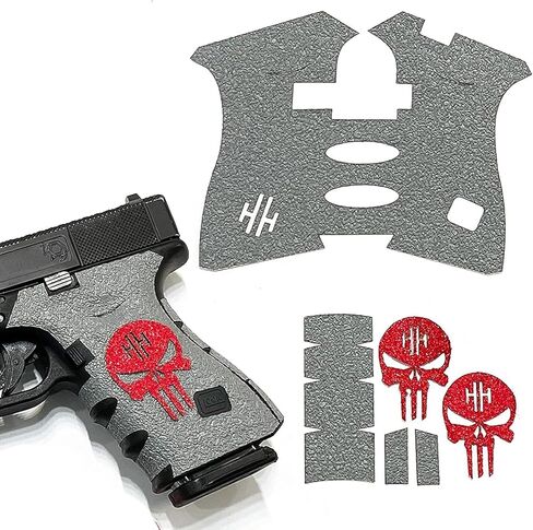 غطاء مقبض مسدس Handleitgrips، سهل التركيب، غير قابل للانزلاق، نمط لاصق، افعل ذلك بنفسك، متوافق مع Glock 19/23 Gen 3 مطاط رمادي مزخرف، مملوك للمحاربين القدامى، صنع في الولايات المتحدة الأمريكية in Kuwait