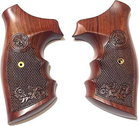 Hardwood Handgun Grips Compatible with Smith and Wesson K/L Frame Square Butt Revolvers Finger Groove Checkered Design Deluxe Classic Handmade Craft Handcraft in Kuwait