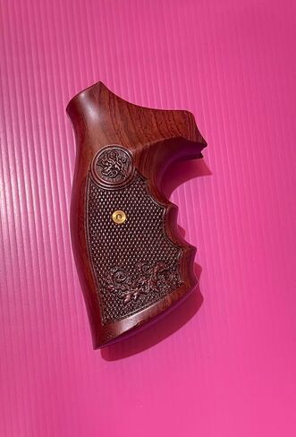 Hardwood Handgun Grips Compatible with Smith and Wesson K/L Frame Square Butt Revolvers Finger Groove Checkered Design Deluxe Classic Handmade Craft Handcraft in Kuwait