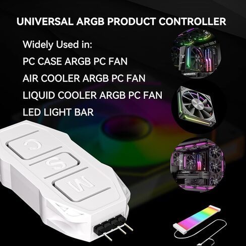 مجموعة أدوات التحكم ARGB البيضاء، 21 مفتاحًا للتحكم عن بعد، مركز تحكم بمروحة الكمبيوتر RGB صغير، أوضاع إضاءة متعددة لمراوح حالة RGB للكمبيوتر، مبردات وحدة المعالجة المركزية، مقسم ARGB، شريط LED للكمبيوتر الشخصي (طاقة SATA) in Kuwait