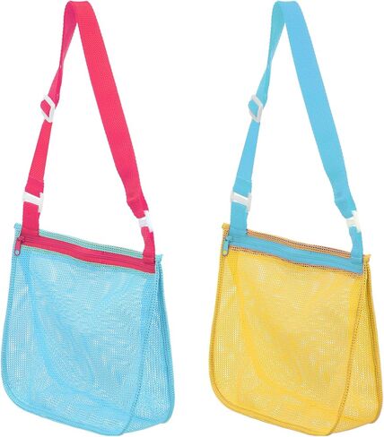 Amaxiu 2 Pcs Mesh Beach Bag for Shells Collecting, Shell Bags for Beach with Adjustable Strap Quick Dry Sea Shell Bags for Kids Portable Sand Away Swimming Accessories Storage(Blue) in Kuwait