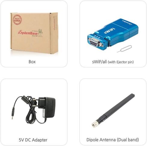 SystemBase - صنع في كوريا - sWiFi/All، RS232/RS422/RS485 إلى Wi-Fi، محول تسلسلي إلى Wi-Fi، نطاق مزدوج 2.4 جيجا هرتز/5 جيجا هرتز، IEEE 802.11 a/b/g/n، Utility sWiFiConfig in Kuwait