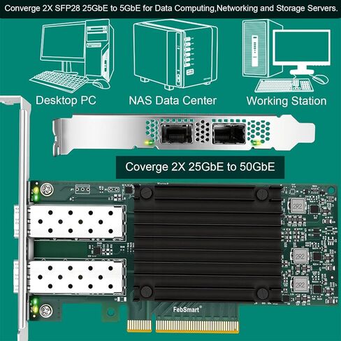 واجهة PCIE GEN 3.0 X8 إلى 2X 25GbE SFP28 منافذ بصرية، محول شبكة RDMA الذكي المتقارب، بطاقة NIC، محول إيثرنت، Mellanox ConnectX-4 Lx MT27711A0 25Gb/s Ethernet Controller (CX4121A) in Kuwait