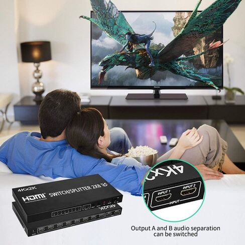 2X8 HDMI Splitter، Full HD 4K Video HDMI Switcher 2x8 Split 2 in 8 Out Display Dual Display for PS3 Xbox PC to HDTV Monitor Projector مع الطاقة in Kuwait