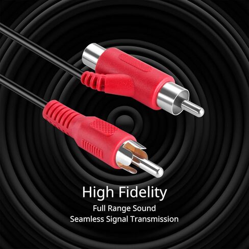 كابل تمديد TNP RCA Piggyback (12 قدم) 2RCA محول موسع الصوت وصلة سلك سلك ذكر إلى أنثى موصل مزدوج أحمر/أبيض جاك قابس تمديد صوت فيديو 2 قناة ستيريو (يمين ويسار) in Kuwait