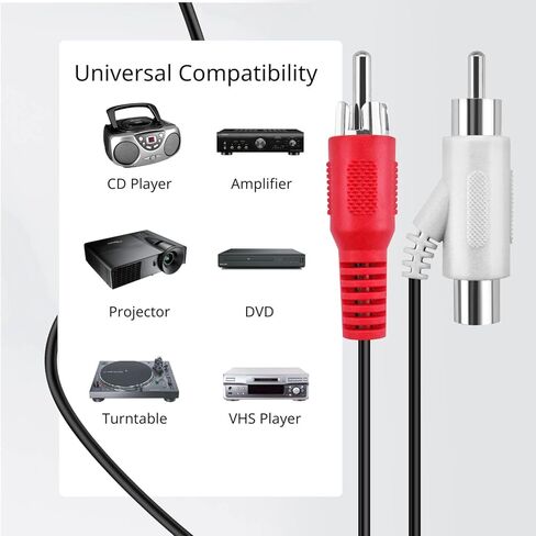 كابل تمديد TNP RCA Piggyback (12 قدم) 2RCA محول موسع الصوت وصلة سلك سلك ذكر إلى أنثى موصل مزدوج أحمر/أبيض جاك قابس تمديد صوت فيديو 2 قناة ستيريو (يمين ويسار) in Kuwait