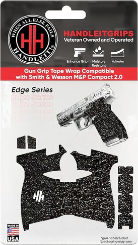 Handleitgrips Gun Grip Tape Wrap Compatible with Smith & Wesson M&P Compact 2.0 Carry Comp Edge Series, Black Textured Rubber Pistol Grip Tape with Inserts, Gun Grip Wrap, Veteran Owned, Made in USA in Kuwait