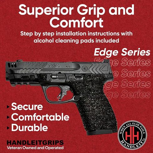 Handleitgrips Gun Grip Tape Wrap Compatible with Smith & Wesson M&P Compact 2.0 Carry Comp Edge Series, Black Textured Rubber Pistol Grip Tape with Inserts, Gun Grip Wrap, Veteran Owned, Made in USA in Kuwait