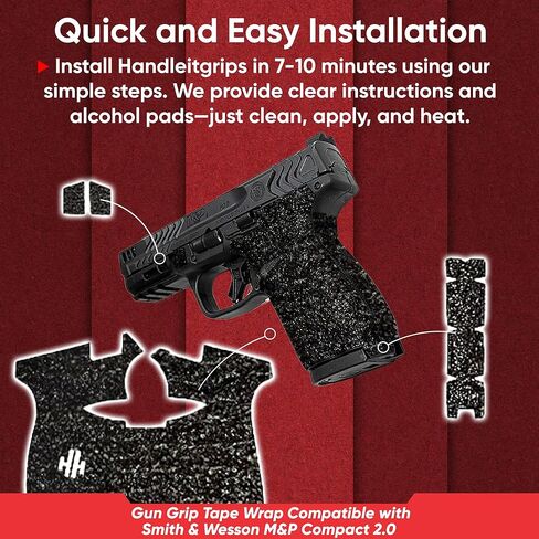 Handleitgrips Gun Grip Tape Wrap Compatible with Smith & Wesson M&P Compact 2.0 Carry Comp Edge Series, Black Textured Rubber Pistol Grip Tape with Inserts, Gun Grip Wrap, Veteran Owned, Made in USA in Kuwait