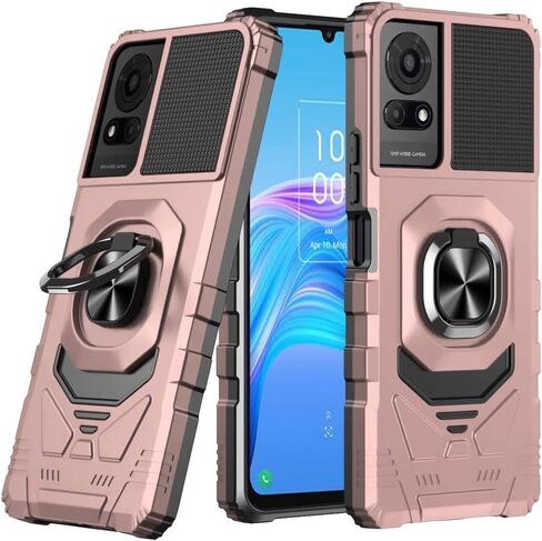 لـ TCL 50 LE T510D حافظة هاتف هجينة بحلقة روبوتية + زجاج مقسى + شريط فائق + قلم ستايلس + أداة نقب (ذهبي وردي) in Kuwait
