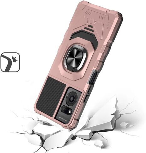 لـ TCL 50 LE T510D حافظة هاتف هجينة بحلقة روبوتية + زجاج مقسى + شريط فائق + قلم ستايلس + أداة نقب (ذهبي وردي) in Kuwait