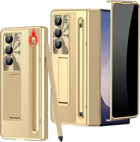 for Samsung Galaxy Z Fold 5 Case with S Pen Holder & Stylus, Fold5 Phone Case with Privacy Screen Protector Kickstand Camera Protector Pemium Leather Protective Cover for Z Fold 5 Gold+Black in Kuwait