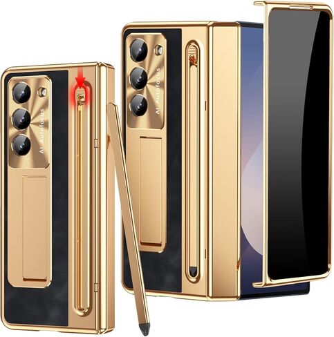 for Samsung Galaxy Z Fold 5 Case with S Pen Holder & Stylus, Fold5 Phone Case with Privacy Screen Protector Kickstand Camera Protector Pemium Leather Protective Cover for Z Fold 5 Gold+Black in Kuwait