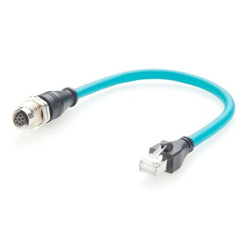 M12 8Pin A Code Female to RJ45 Male Cable Mount Panel Mount 1Gbps CAT6A كابل إيثرنت صناعي IP67 محمي لـ Profinet وEtherCAT وPLC والروبوتات وكاميرات رؤية GigE (0.3 متر) in Kuwait