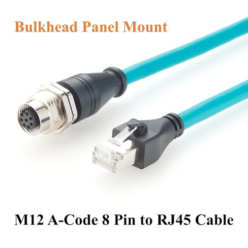 M12 8Pin A Code Female to RJ45 Male Cable Mount Panel Mount 1Gbps CAT6A كابل إيثرنت صناعي IP67 محمي لـ Profinet وEtherCAT وPLC والروبوتات وكاميرات رؤية GigE (0.3 متر) in Kuwait