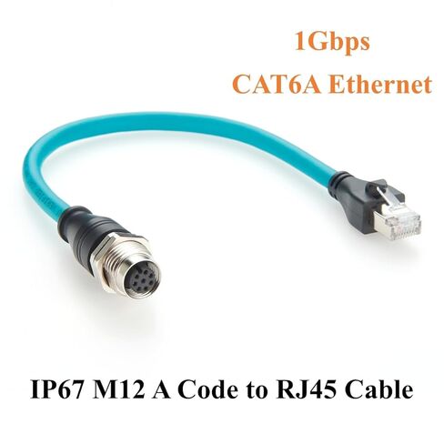 M12 8Pin A Code Female to RJ45 Male Cable Mount Panel Mount 1Gbps CAT6A كابل إيثرنت صناعي IP67 محمي لـ Profinet وEtherCAT وPLC والروبوتات وكاميرات رؤية GigE (0.3 متر) in Kuwait