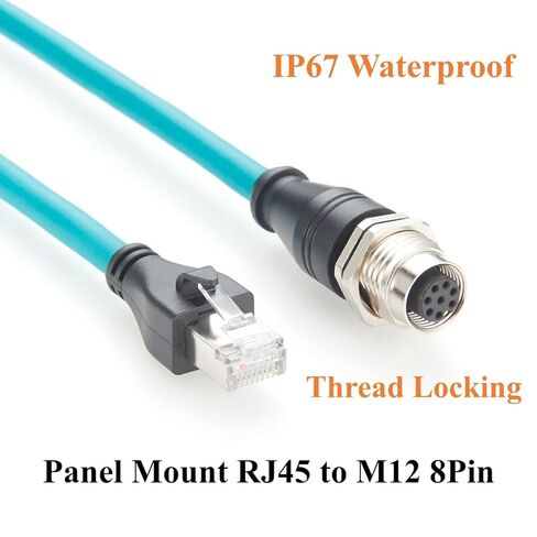M12 8Pin A Code Female to RJ45 Male Cable Mount Panel Mount 1Gbps CAT6A كابل إيثرنت صناعي IP67 محمي لـ Profinet وEtherCAT وPLC والروبوتات وكاميرات رؤية GigE (0.3 متر) in Kuwait