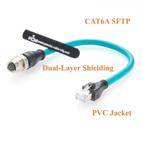 M12 8Pin A Code Female to RJ45 Male Cable Mount Panel Mount 1Gbps CAT6A كابل إيثرنت صناعي IP67 محمي لـ Profinet وEtherCAT وPLC والروبوتات وكاميرات رؤية GigE (0.3 متر) in Kuwait