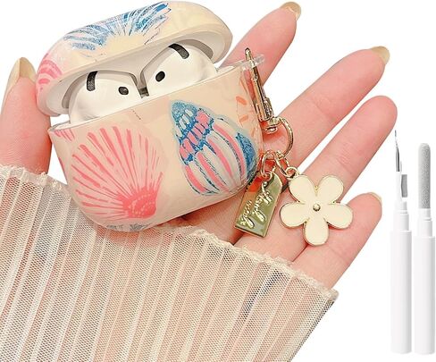 MINSCOSE for AirPods 4 Clear Case,Cute Ocean Marine Life Seashell Design with Flower Keychain,Soft TPU Protective Shockproof Cover with Cleaner Kit for AirPods 4 for Women Girls-Dolphin in Saudi Arabia